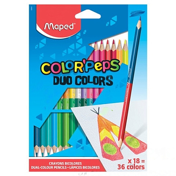Карандаши двусторонние MAPED (Франция) "Color'Peps Duo", 18 штук, 36 цветов, трехгранные, 829601