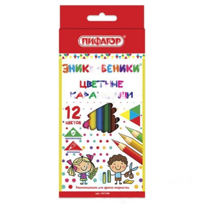 Карандаши цветные ПИФАГОР "ЭНИКИ-БЕНИКИ", 12 цветов, классические заточенные, 181346