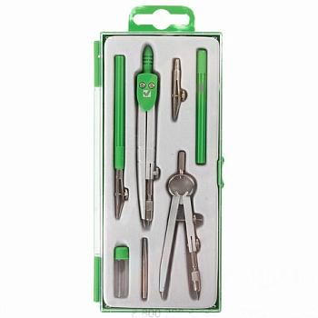 Готовальня BRAUBERG "Klasse", 7 предметов: циркуль+кронциркуль, рейсфедер + держатель, 2 вставки, грифель, 210344