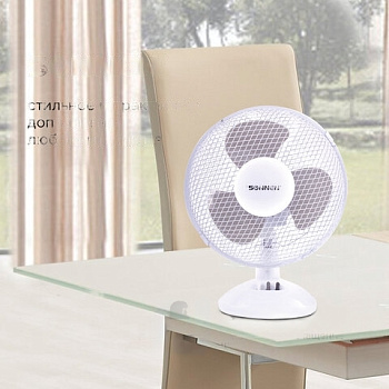 Вентилятор настольный SONNEN FT23-B6, d=23 см, 25 Вт, на подставке, 2 скоростных режима, белый/серый, 451038