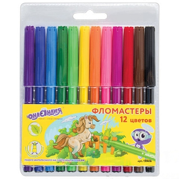 Фломастеры ЮНЛАНДИЯ 12 цветов, "УРОКИ РИСОВАНИЯ", вентилируемый колпачок, ПВХ, 151416