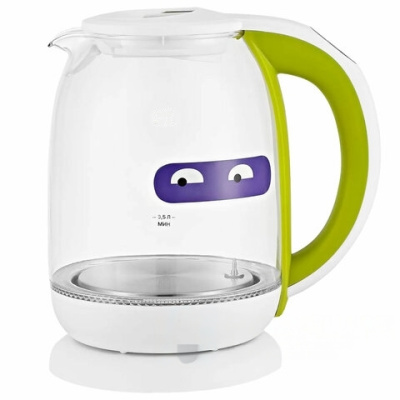 Чайник KITFORT КТ-6140-2, 1,7 л, 2200 Вт, закрытый нагревательный элемент, ТЕРМОРЕГУЛЯТОР, стекло, белый/салатовый