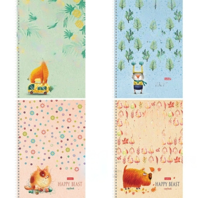 Тетрадь А4 80 л. HATBER гребень, клетка, матовая ламинация, "Счастливчики" (4 вида в спайке), T373835, 80Т4лтВ1гр