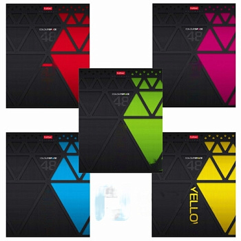 Тетрадь А5, 48 л., HATBER скоба, клетка, выборочный лак, "ColorSpace" (5 видов в спайке), 48Т5вмВ1