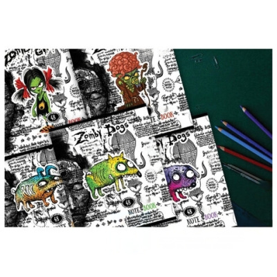 Тетрадь А5, 48 л., ПЗБМ, скоба, клетка, конгрев, выборочный TWIN лак, "Зомбаки" (5 видов), 028985