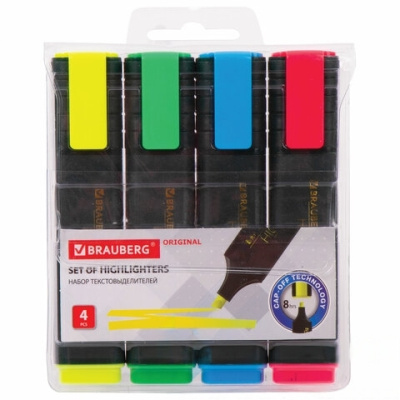 Набор текстовыделителей BRAUBERG 4 шт., АССОРТИ, "ORIGINAL", линия 1-5 мм, 151689