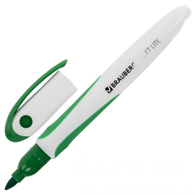 Маркер стираемый для белой доски ЗЕЛЕНЫЙ, BRAUBERG "SOFT LITE", 3 мм, резиновая вставка, 152106