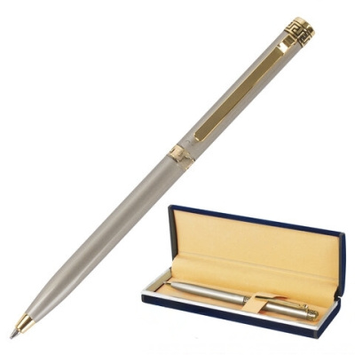 Ручка подарочная шариковая GALANT "Brigitte", тонкий корпус, серебристый, золотистые детали, пишущий узел 0,7 мм, синяя, 141009