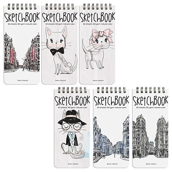 Скетчбук, белая бумага 160 г/м2, 105х220 мм, 80 л., гребень, "МИКС", 1-553/04