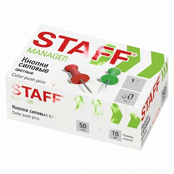 Силовые кнопки-гвоздики STAFF, цветные, 50 шт., в картонной коробке, 224770