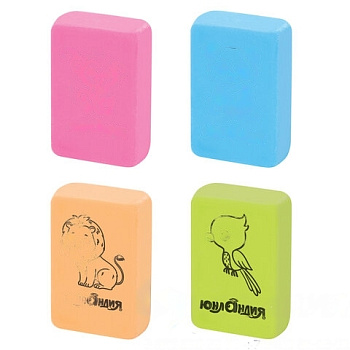 Ластик ЮНЛАНДИЯ "Зверушки", 28х18х10 мм, цвет ассорти, прямоугольный, 228706