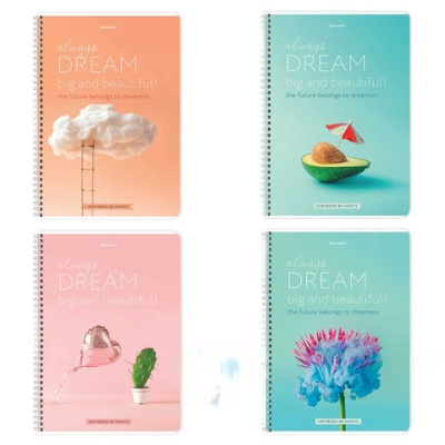 Тетрадь А4, 80 л., BRAUBERG, гребень, клетка, обложка картон, "Dream", 404049