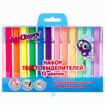 Набор текстовыделителей ЮНЛАНДИЯ 12 шт., АССОРТИ, "COLORSTAR", линия 1-4 мм, 151718