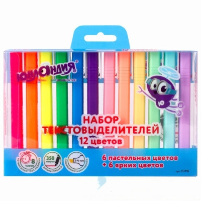 Набор текстовыделителей ЮНЛАНДИЯ 12 шт., АССОРТИ, "COLORSTAR", линия 1-4 мм, 151718