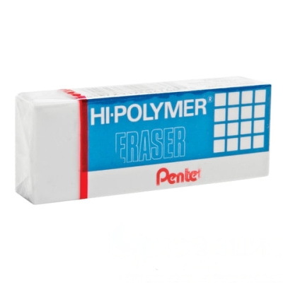 Ластик PENTEL (Япония) "HI-POLYMER ERASER", 35х16х11,5 мм, белый, прямоугольный, картонный держатель, ZEH-03