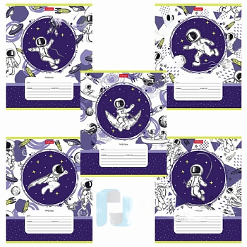 Тетрадь 12 л. HATBER клетка, обложка картон, "Астронавт" (5 видов в спайке), 12Т5В1