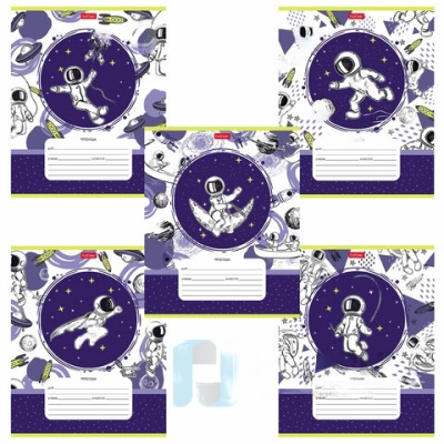 Тетрадь 12 л. HATBER клетка, обложка картон, "Астронавт" (5 видов в спайке), 12Т5В1