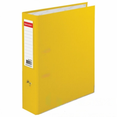 Папка-регистратор BRAUBERG с покрытием из ПВХ, 80 мм, с уголком, желтая (удвоенный срок службы), 227194