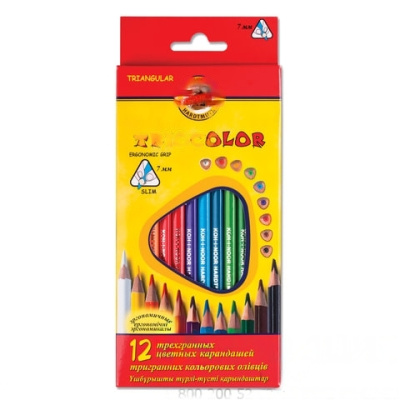 Карандаши цветные KOH-I-NOOR "Triocolor", 12 цветов, трехгранные, грифель 3,2 мм, европодвес, 3132012004KSRU