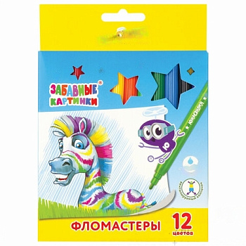 Фломастеры ЮНЛАНДИЯ 12 цветов, "ЗАБАВНЫЕ КАРТИНКИ", вентилируемый колпачок, картон, 151678