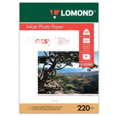 Фотобумага А4, 220 г/м2, 50 листов, двусторонняя, глянцевая, LOMOND, 0102089