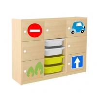 Стенка детская для игрушек и пособий Гараж с контейнерами, 1050х350х960(1260) мм