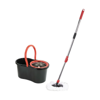 Швабра с отжимом и ведром LAIMA TONE MOP, две насадки в комплекте, черно-красный, Код