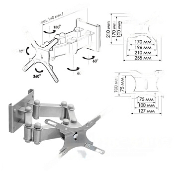 Кронштейн-крепление для ТВ настенный TRONE ЖК-130, VESA 75-200/200, 15-32", 3 ст. своб., 25 кг