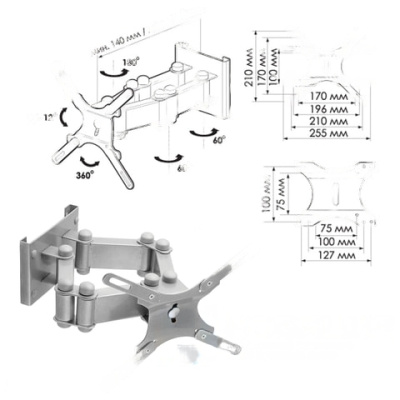 Кронштейн-крепление для ТВ настенный TRONE ЖК-130, VESA 75-200/200, 15-32", 3 ст. своб., 25 кг