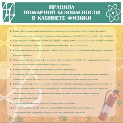 Стенд Правила пожарной безопасности труда в кабинете физики, 0,9х0,9 м