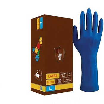 Перчатки латексные смотровые КОМПЛЕКТ 25 пар (50 шт.), L (большой), синие, SAFE&CARE High Risk, DL 215