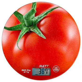 Весы кухонные SCARLETT SC-KS57P38 "Помидор", электронный дисплей, max вес 5 кг, тарокомпенсация, стекло