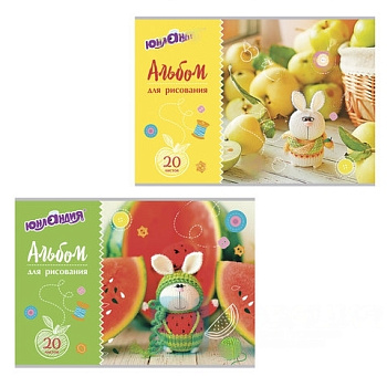 Альбом для рисования, А4, 20 листов, скоба, обложка картон, с раскраской, ЮНЛАНДИЯ, 202х285 мм, "Вязаный заяц" (2 вида), 105050