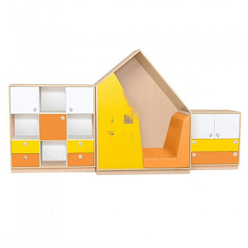 Стенка детская "Домик" с мягкими модулями и двумя тумбами