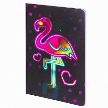 Блокнот МАЛЫЙ ФОРМАТ (103х148 мм) А6, 32 л., сшивка, голограмма, клетка, ЮНЛАНДИЯ, Фламинго, 662701