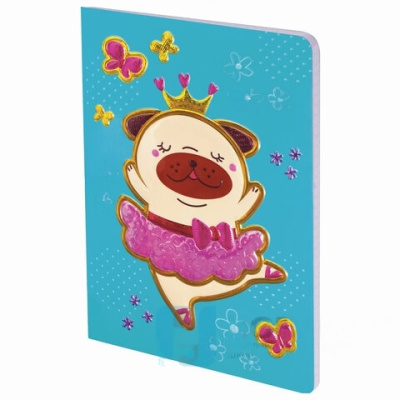 Блокнот МАЛЫЙ ФОРМАТ (103х148 мм) А6, 32 л., сшивка, тиснение, клетка, ЮНЛАНДИЯ, Мопс, 662704