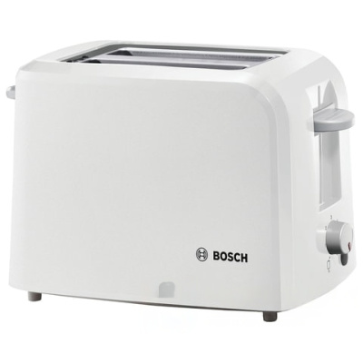Тостер BOSCH TAT3A011, 900 Вт, 2 тоста, разморозка, подогрев, решетка для булочек, пластик, белый