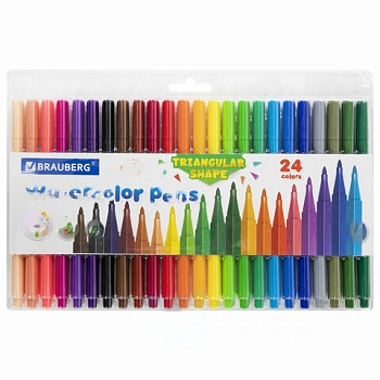Фломастеры трехгранные 24 цвета, вентилируемый колпачок, BRAUBERG "PREMIUM", ПВХ-упаковка, 152194