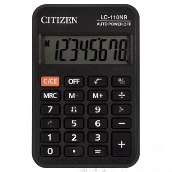 Калькулятор карманный CITIZEN LC-110NR, МАЛЫЙ (89х59 мм), 8 разрядов, питание от батарейки, ЧЕРНЫЙ