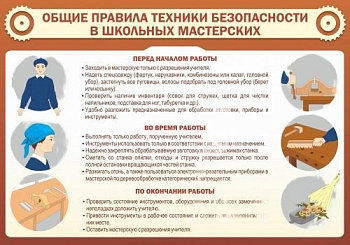 Стенд Общие правила ТБ в школьных мастерских, 1000х700 мм