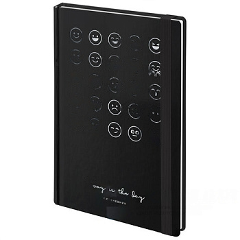 Ежедневник недатированный с резинкой А5 (145х203 мм), BRAUBERG, твердый, фольга, 128 л., "Emoji", 114567