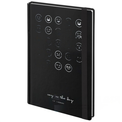 Ежедневник недатированный с резинкой А5 (145х203 мм), BRAUBERG, твердый, фольга, 128 л., "Emoji", 114567