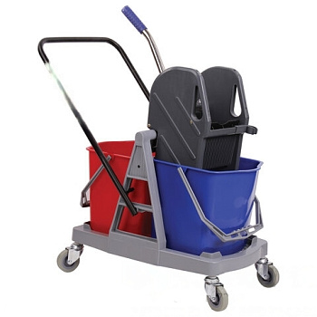Тележка уборочная BRABIX, 2 съемных ведра 17 л, механический отжим, пластиковый каркас, 606660