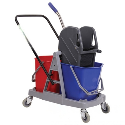 Тележка уборочная BRABIX, 2 съемных ведра 17 л, механический отжим, пластиковый каркас, 606660