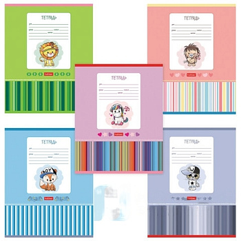 Тетрадь 12 л., HATBER, косая линия, обложка картон, "Мультяшки" (5 видов в спайке), 12Т5В6