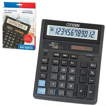 Калькулятор настольный CITIZEN SDC-888TII (203х158 мм), 12 разрядов, двойное питание