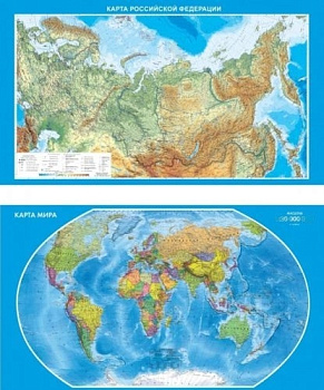 Стенд в кабинет географии Карта мира и РФ (двусторонний), 1400х800 мм