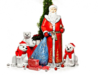 Набор новогодних фигур Дед Мороз с мишками, стеклопластик (4 шт.)