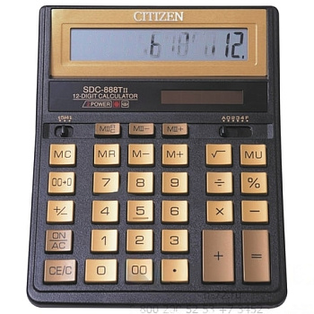 Калькулятор настольный CITIZEN SDC-888TIIGE (203х158 мм), 12 разрядов, двойное питание, ЗОЛОТОЙ