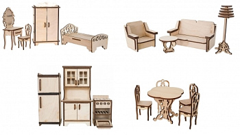 Набор мебели для кукол, фанера (для кукол до 12 см)